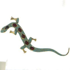 Vintage Kenneth Jay Lane KJL C Turquoise & Crystal Lizard Pin Brooch